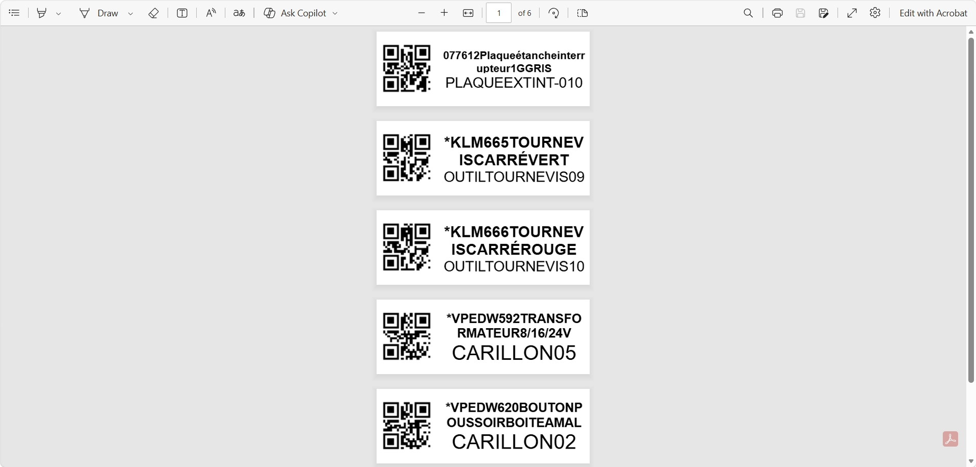 Capture de la génération d'étiquettes Sequentia pour identifier les items d'inventaire.